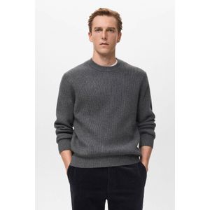 Mango Man trui rib gebreid grijs
