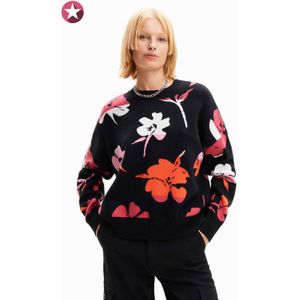 Desigual trui met ingebreid patroon zwart/rood/roze