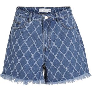 VILA high waist regular fit short VICLAY met ingebreid patroon medium blue denim