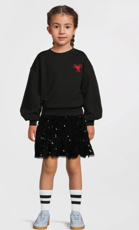 Anytime - A-lijn Rok - Zwart - Met Pailletten - Elastische Tailleband