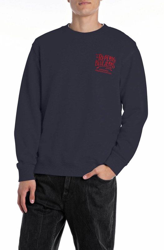 REPLAY - Sweatshirt - Blauw/Rood - Losse Pasvorm - Lange Mouw