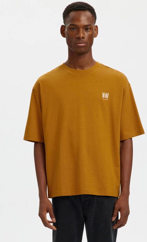 SELECTED HOMME relaxed T-shirt met backprint geel