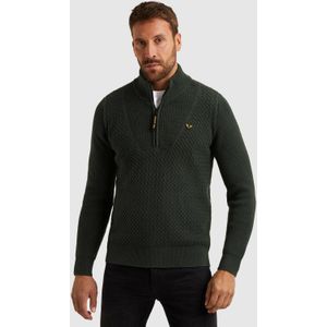PME Legend - Heren Trui - Groen - Kabelpatroon - Opstaande Kraag met Rits