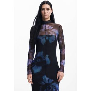 Desigual gebloemde mesh maxi jurk blauw