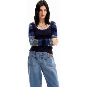 Desigual gestreepte ribgebreide top donkerblauw