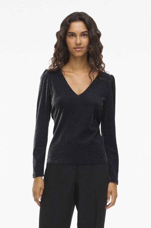 VILA - V-Neck Top - Zwart - Met Glitter