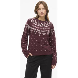 VILA Trui 'VIKERTY'  lichtbeige / wijnrood