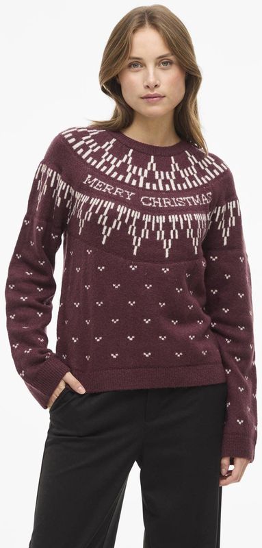 VILA Trui 'VIKERTY'  lichtbeige / wijnrood