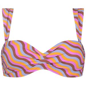 Beachlife voorgevormde strapless bandeau bikinitop roze/lichtblauw/oranje