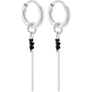 Label Kiki silver plated oorbellen Black Chain Hoops