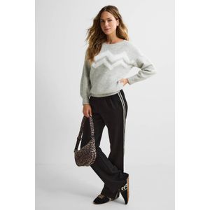 Anytime gebreide trui met ingebreid patroon grijs melange