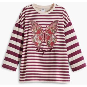 Desigual - Gestreept T-shirt - Lange Mouwen - Ronde Hals - Vlinder met Kralen