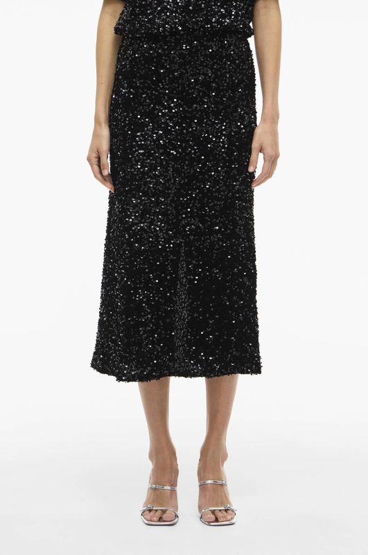 VILA - Midi Rok - Zwart - Pailletten