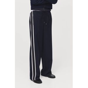 Mango wide leg regular waist gestreepte casual broek marineblauw