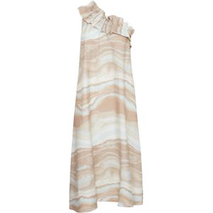 B.Young A-lijn jurk BYIHAMMA met linnen en all over print ecru/beige