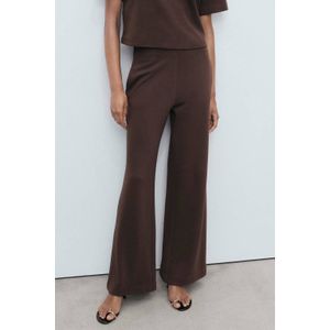Mango wide leg regular waist broek donkerbruin