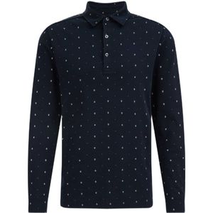 WE Fashion slim fit polo met all over print donkerblauw