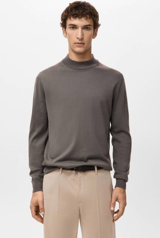 Mango Man trui met wol fijn gebreid bruin