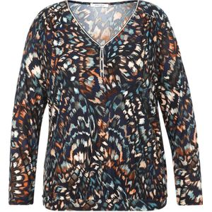 Paprika top met all over print donkerblauw/oranje