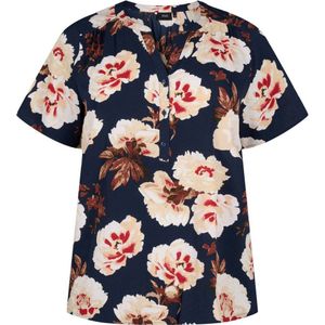 Zizzi blousetop met all over print donkerblauw/ecru/rood