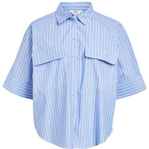 OBJECT gestreepte blouse OBJPOPLINA blauw/wit