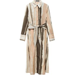 Mango blousejurk met all over print en ceintuur bruin/beige