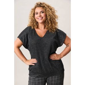 Miss Etam Plus glitter top zwart met lurex