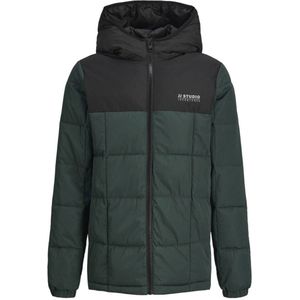 JACK & JONES JUNIOR gewatteerde winterjas donkergroen/zwart