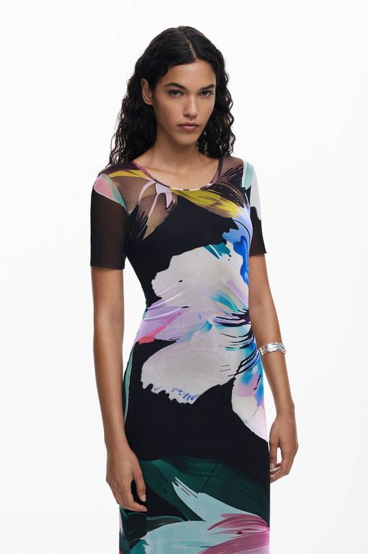 Desigual - Gebloemde Midi Jurk - Zwart