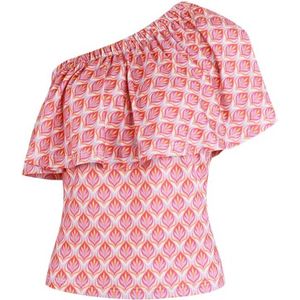 FLURESK top Marla met all over print en volant roze/ zand