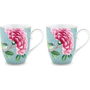 Pip Studio Blushing Birds - Tassen Blue Groot - Set van 2