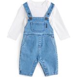 Tommy Hilfiger denim tuinbroek + longsleeve medium blue denim/wit