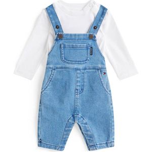 Tommy Hilfiger denim tuinbroek + longsleeve medium blue denim/wit