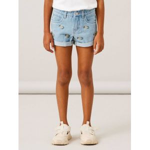 NAME IT KIDS gebloemde regular fit short NKFBELLA light blue denim