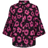 FREEQUENT gebloemde blousetop FQFLUSS-SHIRT fuchsia/ zwart