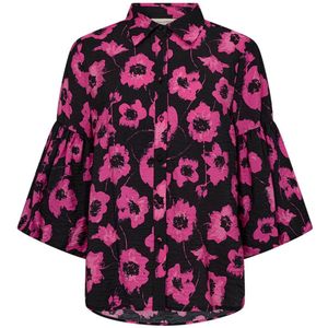 FREEQUENT gebloemde blousetop FQFLUSS-SHIRT fuchsia/ zwart
