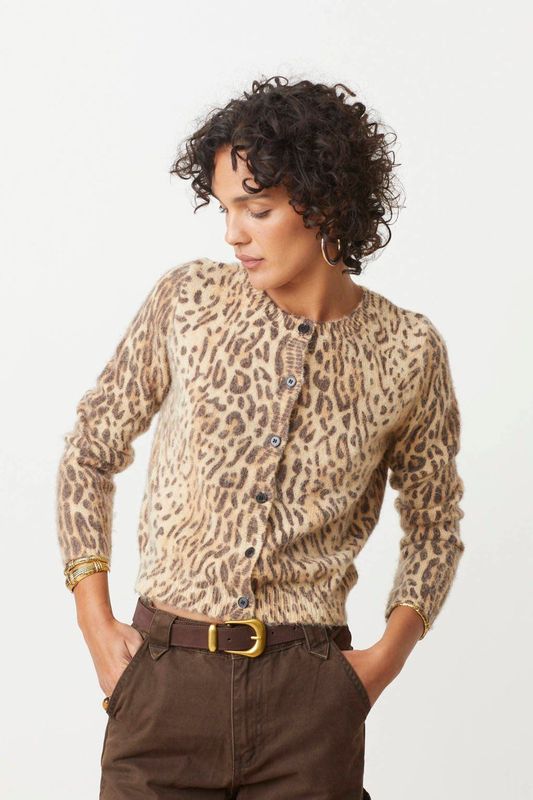 SUNCOO - GACIA - Vest - Beige - Luipaardprint - Ronde Hals