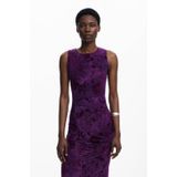 Midijurk - Paarse Bloemenprint - Mouwloos - Asymmetrische Draperieën