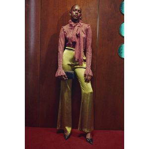 Mango satijnen straight regular waist pantalon groen