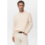 Mango Man trui met wol met kabels ecru