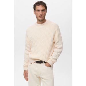 Mango Man trui met wol met kabels ecru