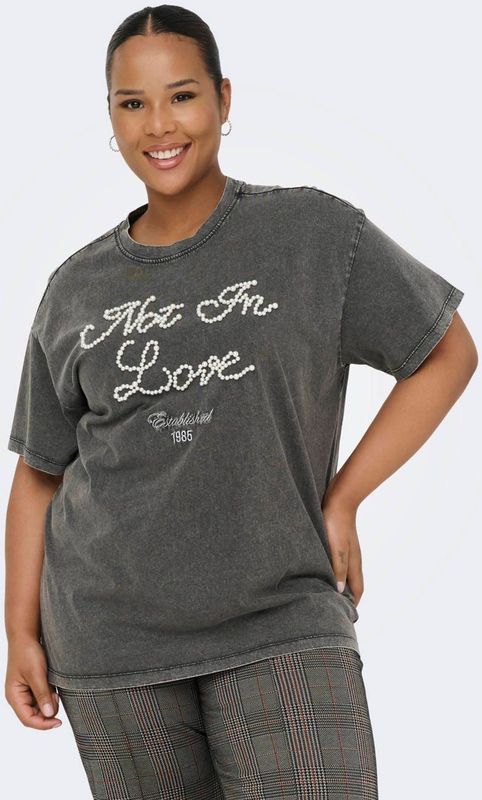 ONLY CARMAKOMA - T-shirts - O-hals - Korte Mouwen - Regular Fit - Parel Versiering