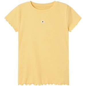 NAME IT KIDS T-shirt NKFVIVEMMA met printopdruk en textuur geel