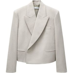 Mango cropped blazer lichtgrijs