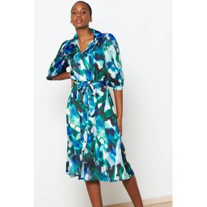 LOLALIZA blousejurk met all over print en ceintuur blauw/groen