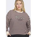 ONLY CARMAKOMA gestreepte sweater ecru met parels