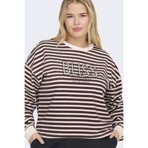 ONLY CARMAKOMA gestreepte sweater ecru met parels