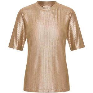Expresso - Top - Beige - Aansluitend - Korte Mouwen - Ronde Hals
