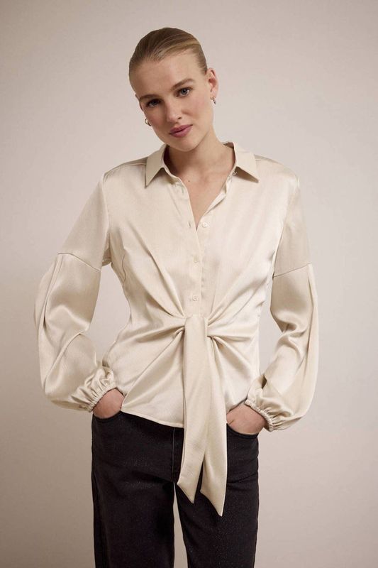 Tramontana - Satin-Look Blouse - Ecru - Lange Mouwen - Knoopsluiting