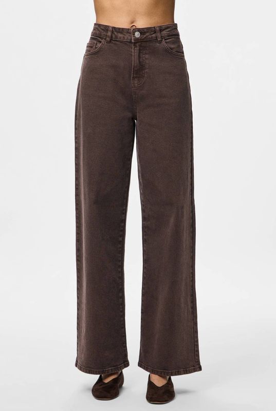 PIECES - High Waist Wide Leg Jeans - Bruin